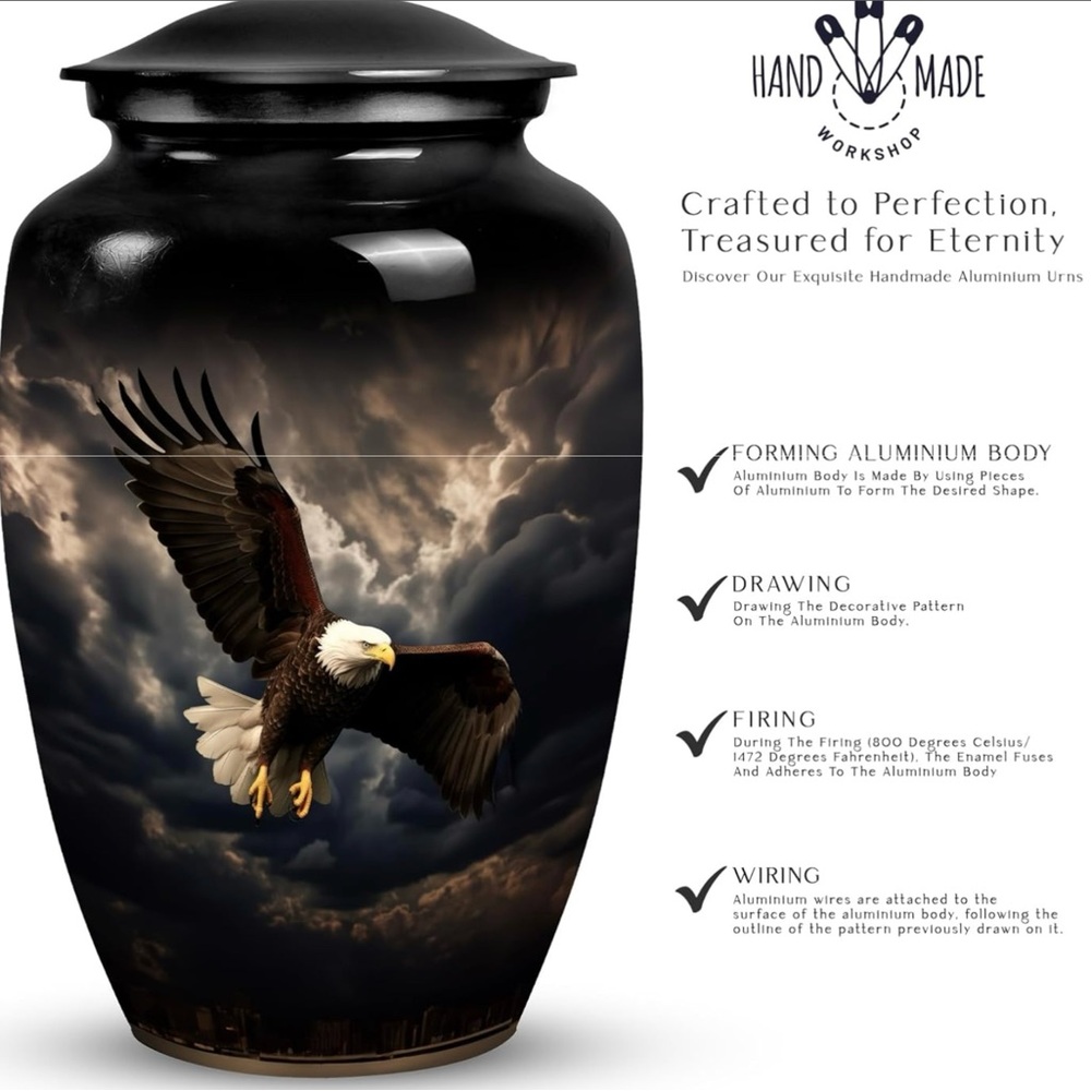 Eagle Design Black Urn - New